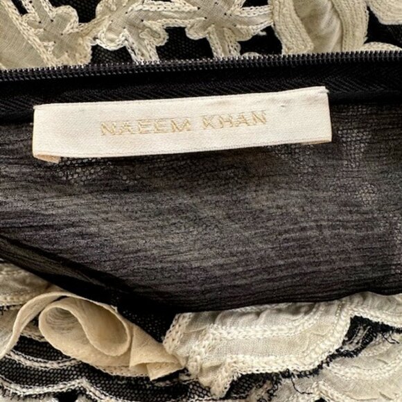 NAEEM KHAN BLACK/WHITE EMBROIDERED SILK SKIRT - Picture 7 of 9